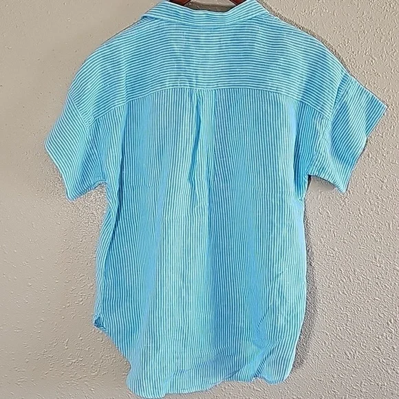 RALPH Lauren 100% Linen Blue Top - Picture 7 of 7